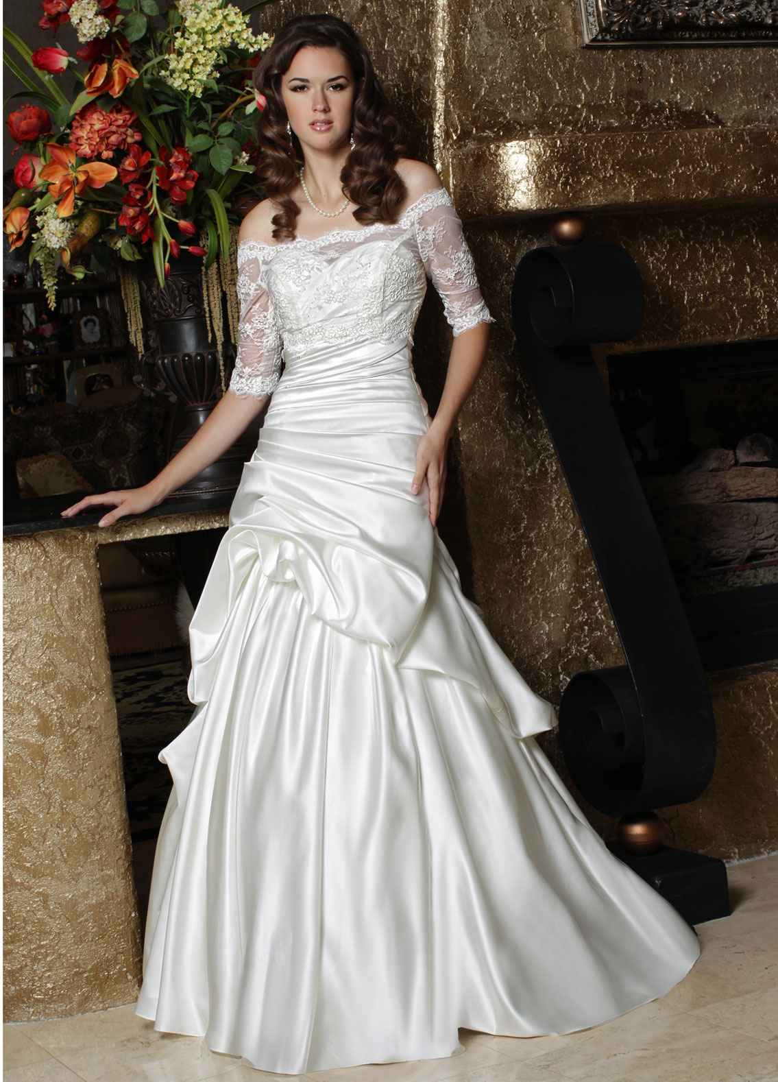 Wedding Dresses with Sleeves & Jackets Style #50185 - Front View Neck Line