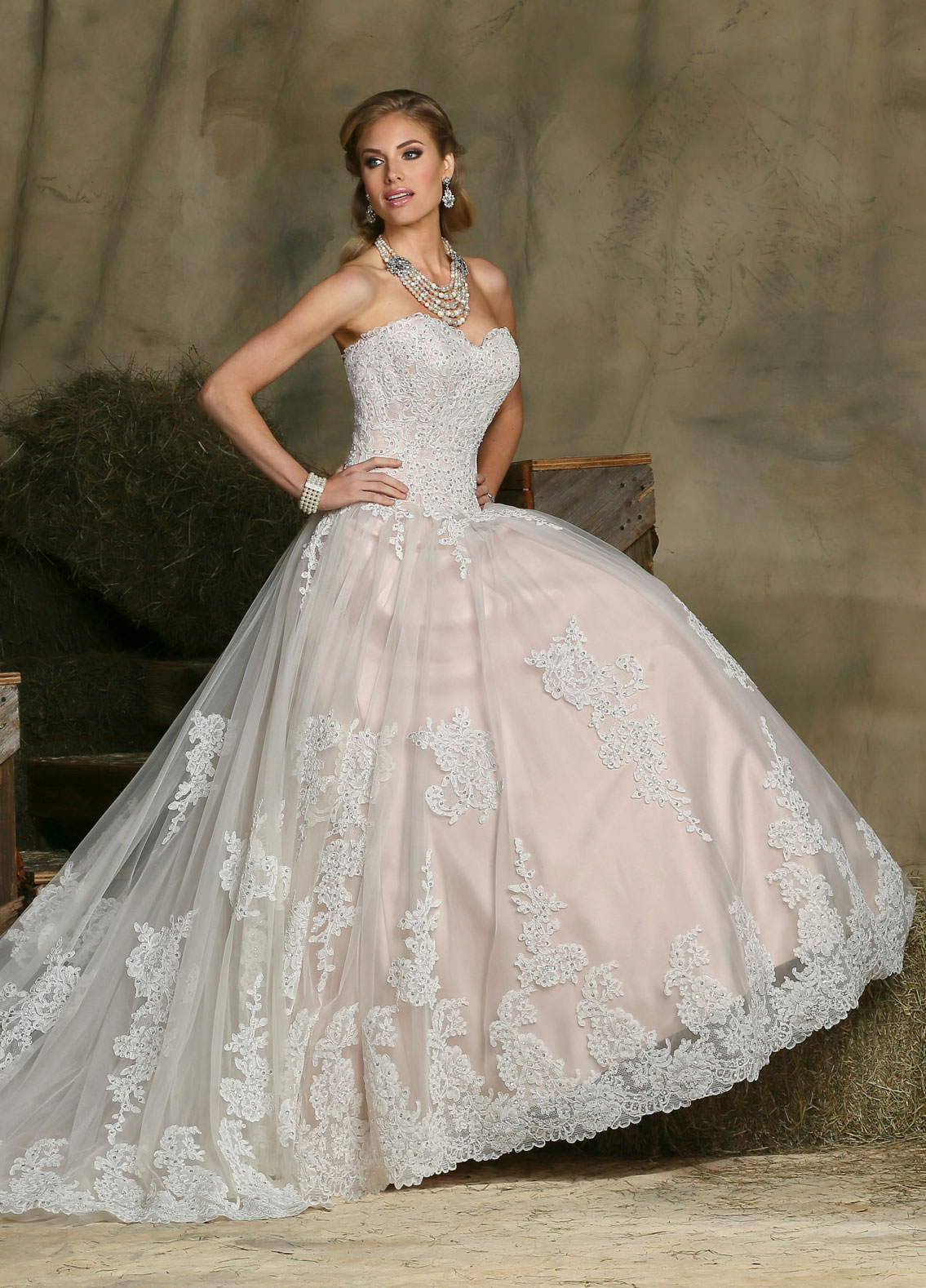 Extravagant off the shoulder ballgown wedding dress draped sleeves