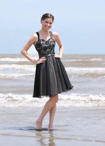 Bridesmaids Dresses with Black Lace Details: DaVinci Bridesmaid Style #60164
