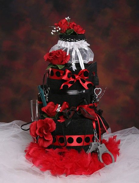 Red & Black Bachelorette Party Towel Cake