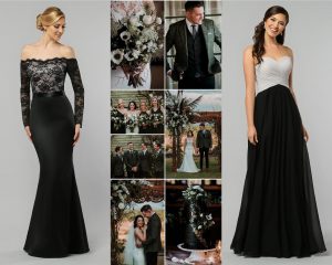 Black & White Wedding Color Scheme Bridesmaids Dresses