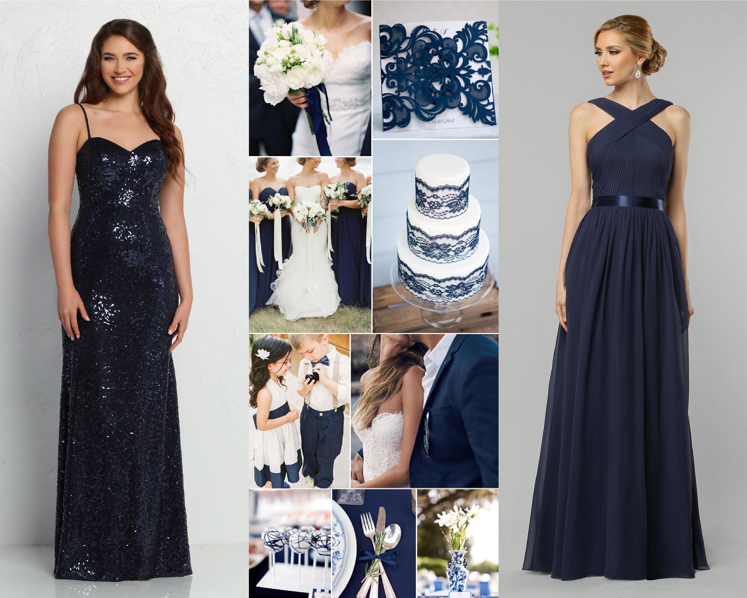 Classic Wedding Color Scheme White with Blue Bridesmaid Dresses