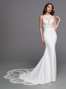 Crepe Racerback Wedding Dress with Halter Neckline