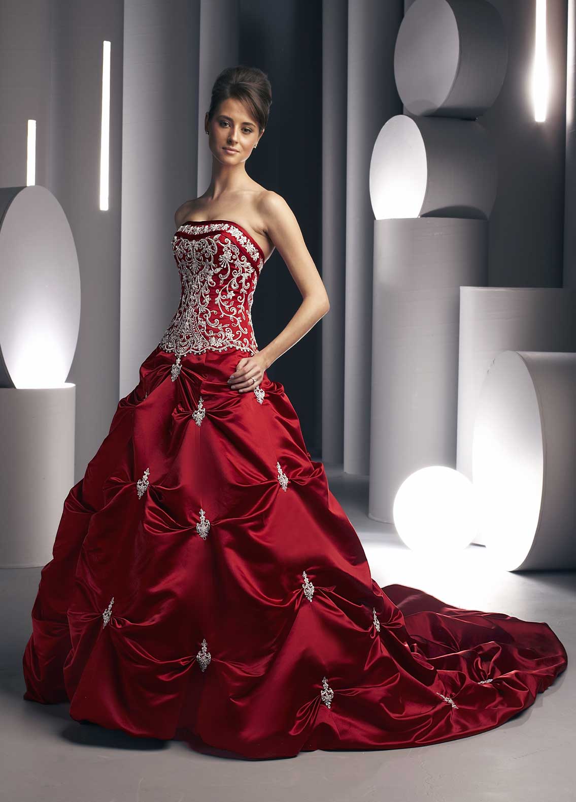 red and white gown design