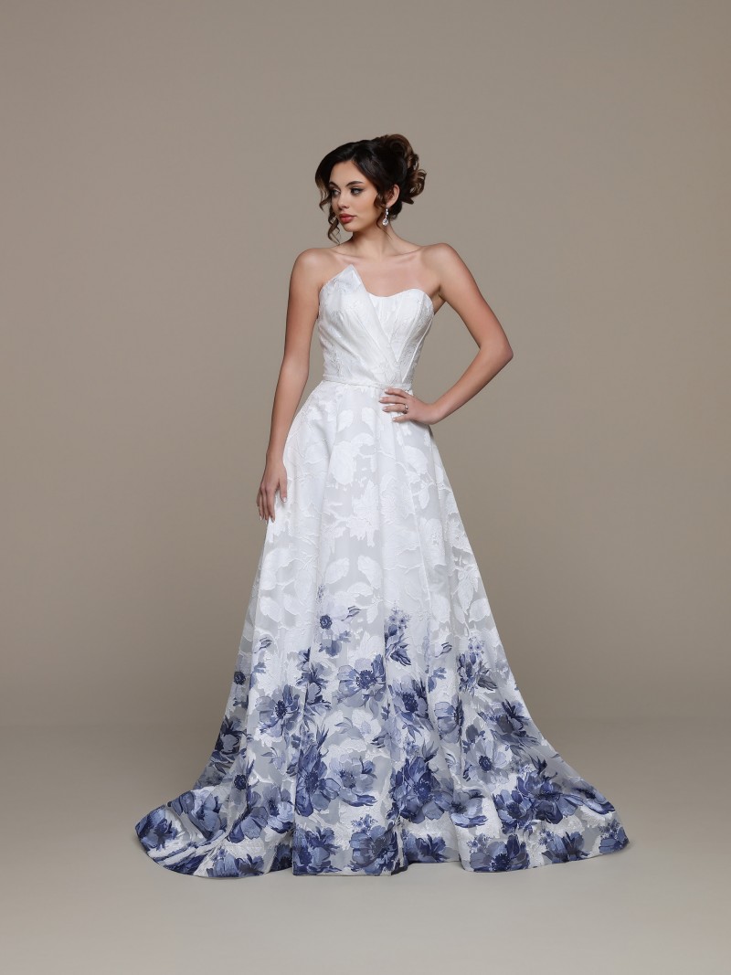 blue white wedding dress White Over Dusty Blue Beach Wedding Dresses,See Through Casual Bridal main image 1